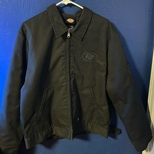 Large, black zip up work jacket. Embroidered with F8